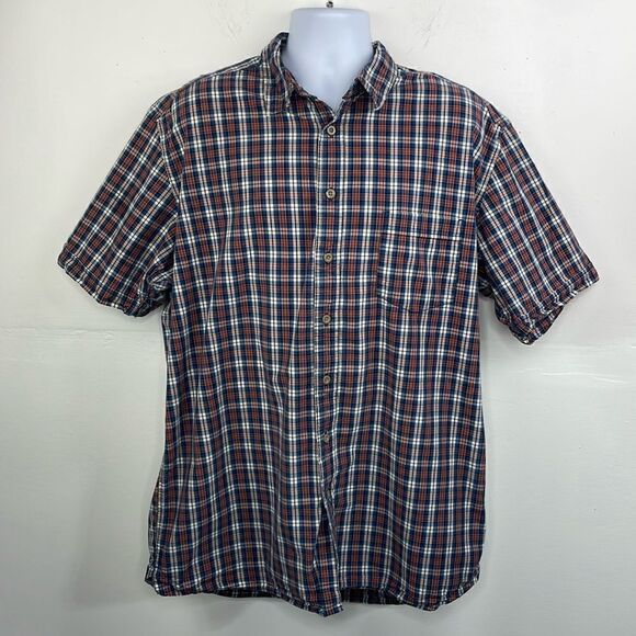 Eddie Bauer Other - Eddie Bauer Men’s Pony Plaid Short sleeve Button Down Red and Navy Tall XL